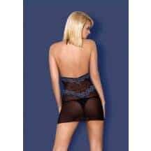 Сорочка облегающая с синим кружевом Delicate Chemise & Thong Obsessive, L/XL