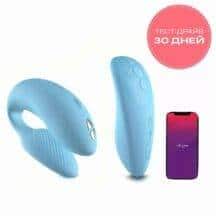 Сенсорный вибромассажер для пар We-Vibe Chorus с пультом ДУ, голубой