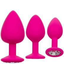 Набор анальных пробок CalExotics Cheeky Gems, розовые с бесцветными кристаллами