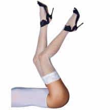 Чулки белые в мелкую сетку с кружевной резинкой Le Frivole Sense, S/M