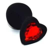 Анальная пробка Kanikule Medium с красным кристаллом в форме сердца, чёрный