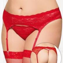 Пояс для чулок и стринги кружевные красные-XL