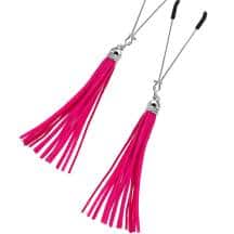 Зажимы на соски «вилки» с кисточками из замши Pecado BDSM, металл, фуксия. Нет в наличии Зажимы на соски «вилки» с кисточками из замши Pecado BDSM, металл, фуксия