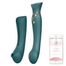 Вибратор с осцилляцией и нагревом Zalo Queen с дополнительной насадкой, зелёный