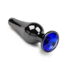 Маленькая анальная пробка Пикантные Штучки с синим кристаллом, графит, 8.5 см