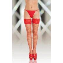 Чулки Soft Line в крупную сетку красные, XL