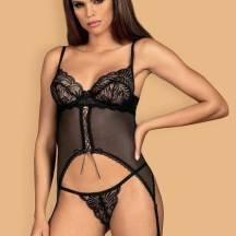 Корсет Obsessive Конти с кружевным бюстом и шнуровкой, S/M