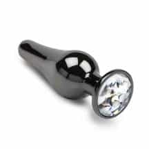 Анальная пробка маленькая Пикантные Штучки с бесцветным кристаллом, серебристая, 8.5 см