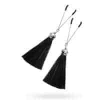 Зажимы на соски «вилки» с кисточками из замши  Pecado BDSM, металл, черный. Нет в наличии Зажимы на соски «вилки» с кисточками из замши  Pecado BDSM, металл, черный