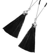 Зажимы на соски «вилки» с кисточками из замши  Pecado BDSM, металл, черный