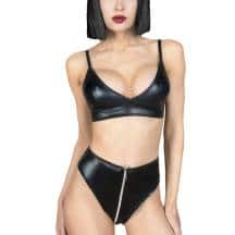 Комплект белья Le Frivole My Shadow Wet Look лиф и трусики на молнии L/XL, черный Комплект белья Le Frivole My Shadow Wet Look лиф и трусики на молнии L/XL, черный