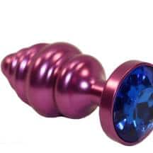 Анальная пробка ребристая 4sexdream 7.3 см, фиолетовая с синим кристаллом