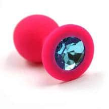 Анальная пробка из силикона Kanikule с голубым кристаллом, розовая