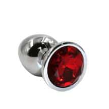 Анальная пробка Kanikule Medium, серебристая с красным кристаллом