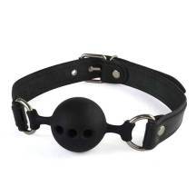 Силиконовый кляп-шар из натуральной кожи Sitabella, черный