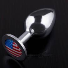 Большая анальная пробка с флагом США Pikantnyye shtuchki, серебряная