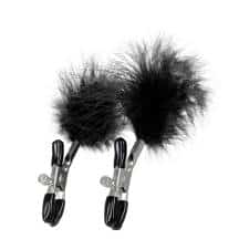 Зажимы для сосков с черным пухом Toyfa Theatre, серебристые