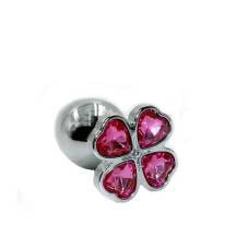 Анальная пробка Kanikule Small, серебристая с розовым кристаллом цветком