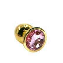 Анальная пробка Kanikule Small, золотистая с нежно-розовым кристаллом Анальная пробка Kanikule Small, золотистая с нежно-розовым кристаллом