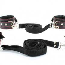 Набор для фиксации на кровать BDSM Арсенал с клепками и контрастной строчкой, черный