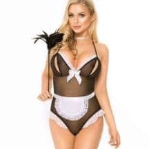 Костюм горничной SoftLine Collection Edna (боди, повязка на шею), черный, S/M. Нет в наличии Костюм горничной SoftLine Collection Edna (боди, повязка на шею), черный, S/M