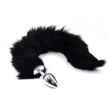 Анальная пробка Kanikule Small с черным гибким хвостом, серебристая. Нет в наличии Анальная пробка Kanikule Small с черным гибким хвостом, серебристая