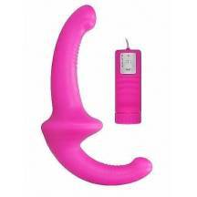 Безремневой страпон с вибрацией и пультом управления Vibrating Silicone Strapless Strapon Shots, розовый