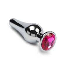 Анальная пробка маленькая Пикантные Штучки с рубиновым кристаллом, серебристая, 8.5 см