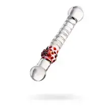 Двусторонний стеклянный фаллоимитатор Sexus Glass с красными точками, бесцветный