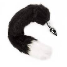 Анальная пробка Пикантные Штучки с чёрно-белым хвостом, серебристая, 6 см. Нет в наличии Анальная пробка Пикантные Штучки с чёрно-белым хвостом, серебристая, 6 см