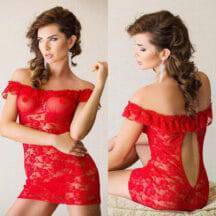 Кружевная комбинация с вырезом на спинке и стринги, красные - M/L. Нет в наличии Кружевная комбинация с вырезом на спинке и стринги, красные - M/L