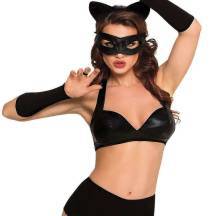 Костюм кошечки SoftLine Collection Catwoman (бюстгальтер, шортики, головной убор, маска и перчатки), чёрный, S