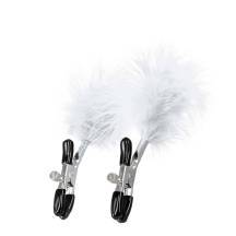 Зажимы для сосков с белым пухом Toyfa Theatre, серебристые. Нет в наличии Зажимы для сосков с белым пухом Toyfa Theatre, серебристые