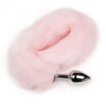 Анальная пробка Пикантные Штучки с розовым хвостом, серебристая, 6 см