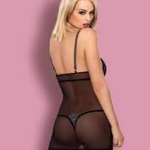 Сексуальная сорочка с белым кружевом и трусиками-тонг Obsessive, L/XL