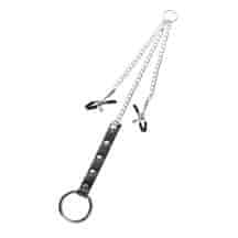 Зажимы для сосков с кольцом для пениса Toyfa Theatre, серебристо-черные Зажимы для сосков с кольцом для пениса Toyfa Theatre, серебристо-черные