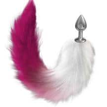 Анальная пробка Lola Games Diamond Starlit, серебристая с розово-белым хвостом