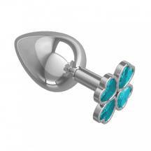 Анальная пробка с голубыми стразами Silver Shamrock, серебряная. Нет в наличии Анальная пробка с голубыми стразами Silver Shamrock, серебряная