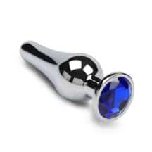 Анальная пробка маленькая Пикантные Штучки с синим кристаллом, серебристая, 8.5 см