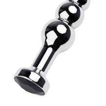 Анальная пробка-ёлочка Metal by Toyfa с черным кристаллом, серебристый