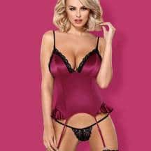 Корсаж фиолетовый с черным кружевом и трусики Obsessive, S/M