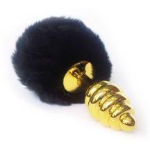 Анальная пробка LoveToys Butt Plug S с черным хвостом ребристая, золотая. Нет в наличии Анальная пробка LoveToys Butt Plug S с черным хвостом ребристая, золотая
