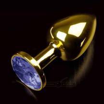 Маленькая анальная пробка с синим кристаллом Пикантные Штучки, золотистый