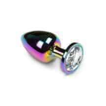 Анальная пробка Пикантные Штучки разноцветная с бесцветным кристаллом, большая. Нет в наличии Анальная пробка Пикантные Штучки разноцветная с бесцветным кристаллом, большая