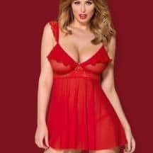 Летящая красная сорочка Obsessive со шнуровкой на спине и трусики, S/M