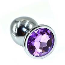 Анальная пробка Kanikule Large, серебристая с фиолетовым кристаллом