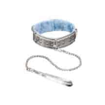 Ошейник из искуственной кожи с искуственным мехом, серебристый. Нет в наличии Ошейник из искуственной кожи с искуственным мехом, серебристый