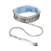 Ошейник из искуственной кожи с искуственным мехом, серебристый