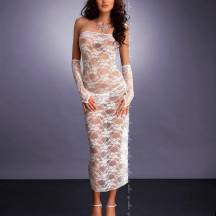 Комплект Branca White: сорочка, стринги и митенки S/M