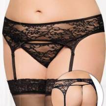 Пояс для Чулок и Стринги Soft Line кружевные черные, XXXL